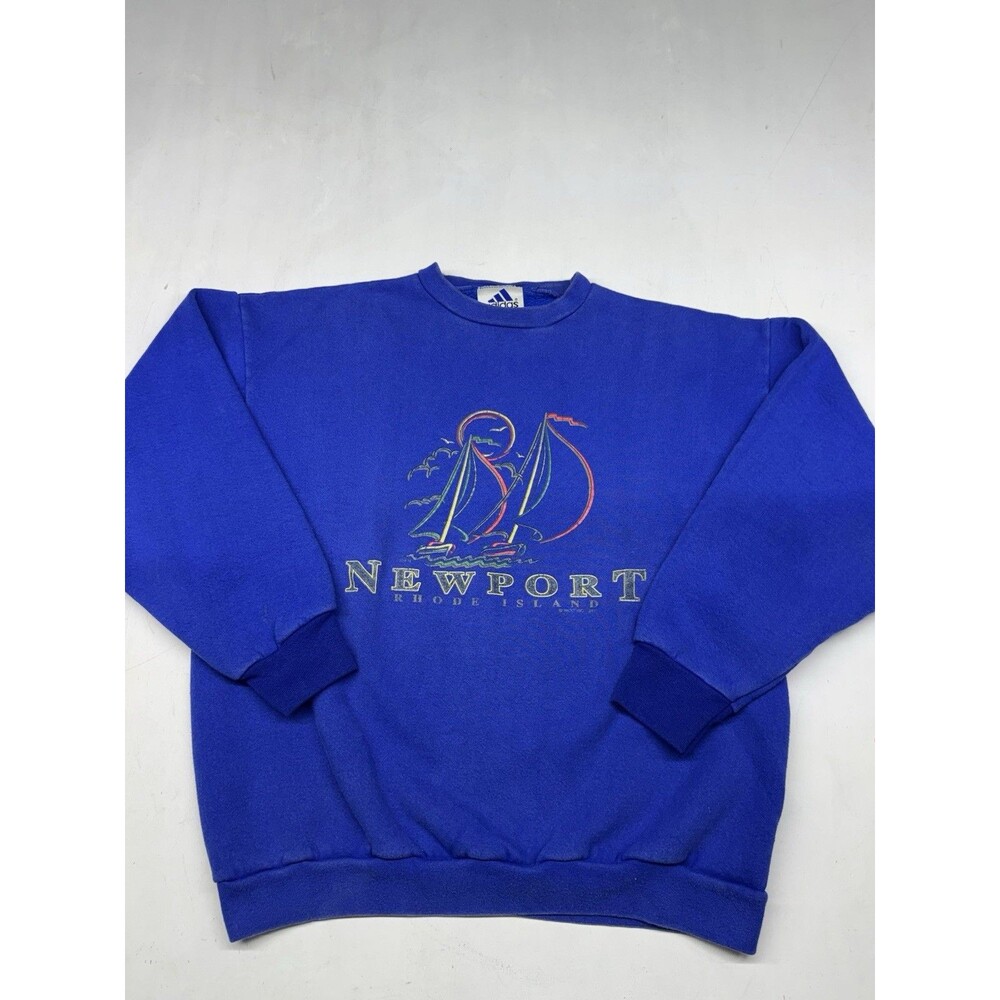 Vintage Adidas Blue Crewneck Newport Rhode Island Made in USA Medium Nautical